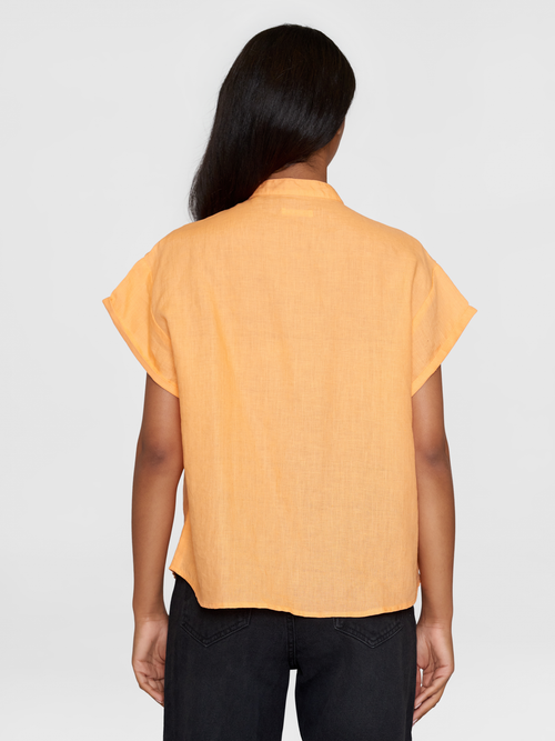 Orange Collar Stand Linen Shirt Knowledge Cotton Apaprel