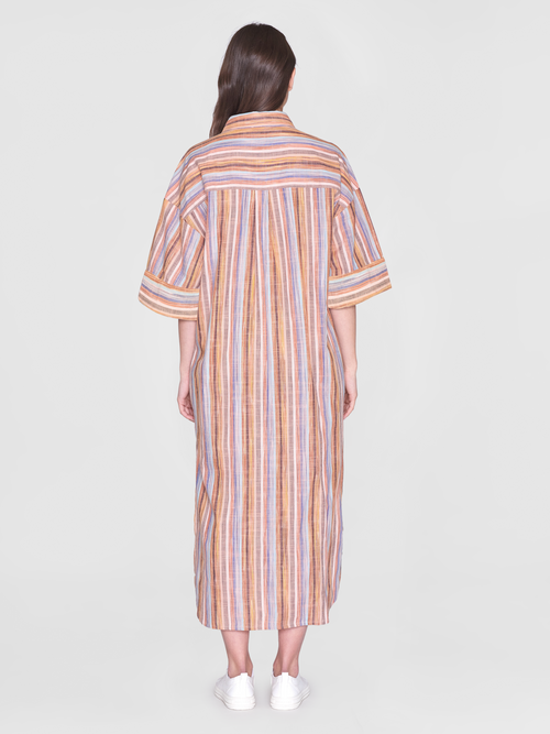 Loose Multicolored Striped Shirt Dress Knowledge Cotton Apparel