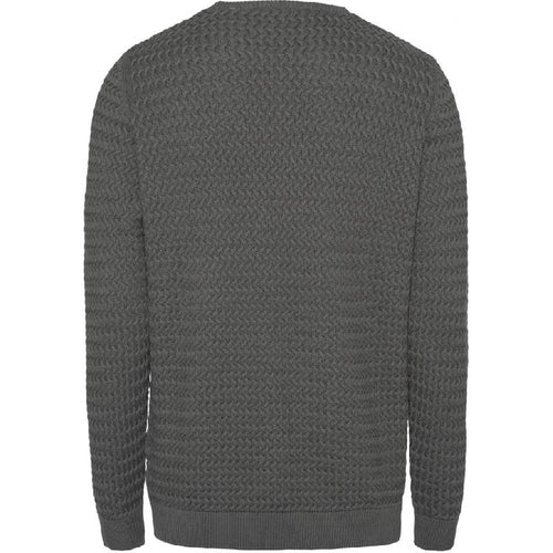 Field O-Neck Structured Knit Grey Knowledge Cotton Apparel