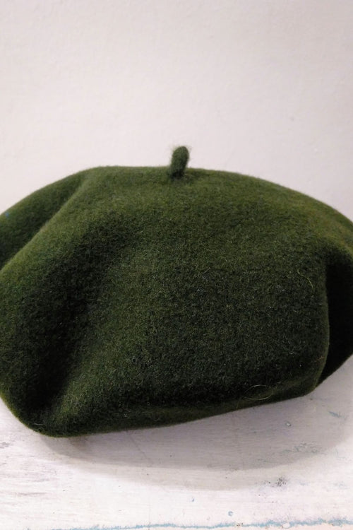 Olive green Merino Wool Elosegui Beret
