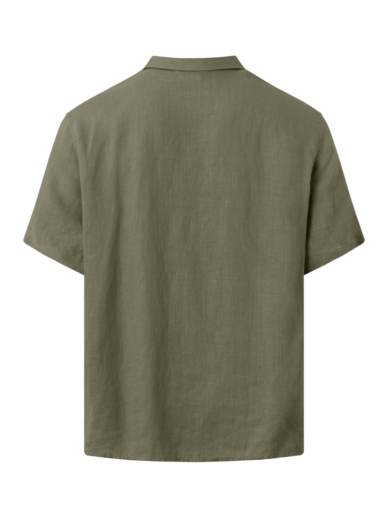 Green Boxy Short Sleeve Linen Shirt Knowledge Cotton Apparel