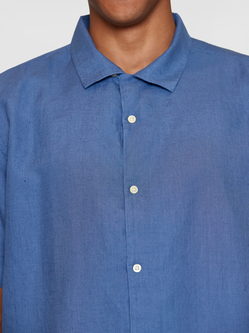 Blue Boxy Short Sleeve Linen Shirt Knowledge Cotton Apparel