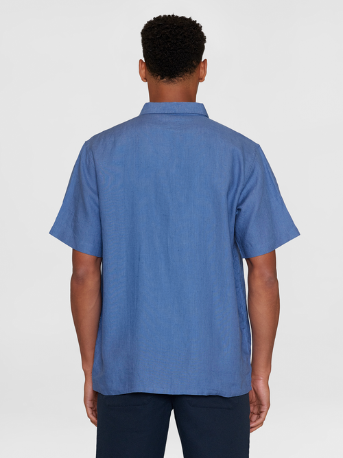Blue Boxy Short Sleeve Linen Shirt Knowledge Cotton Apparel