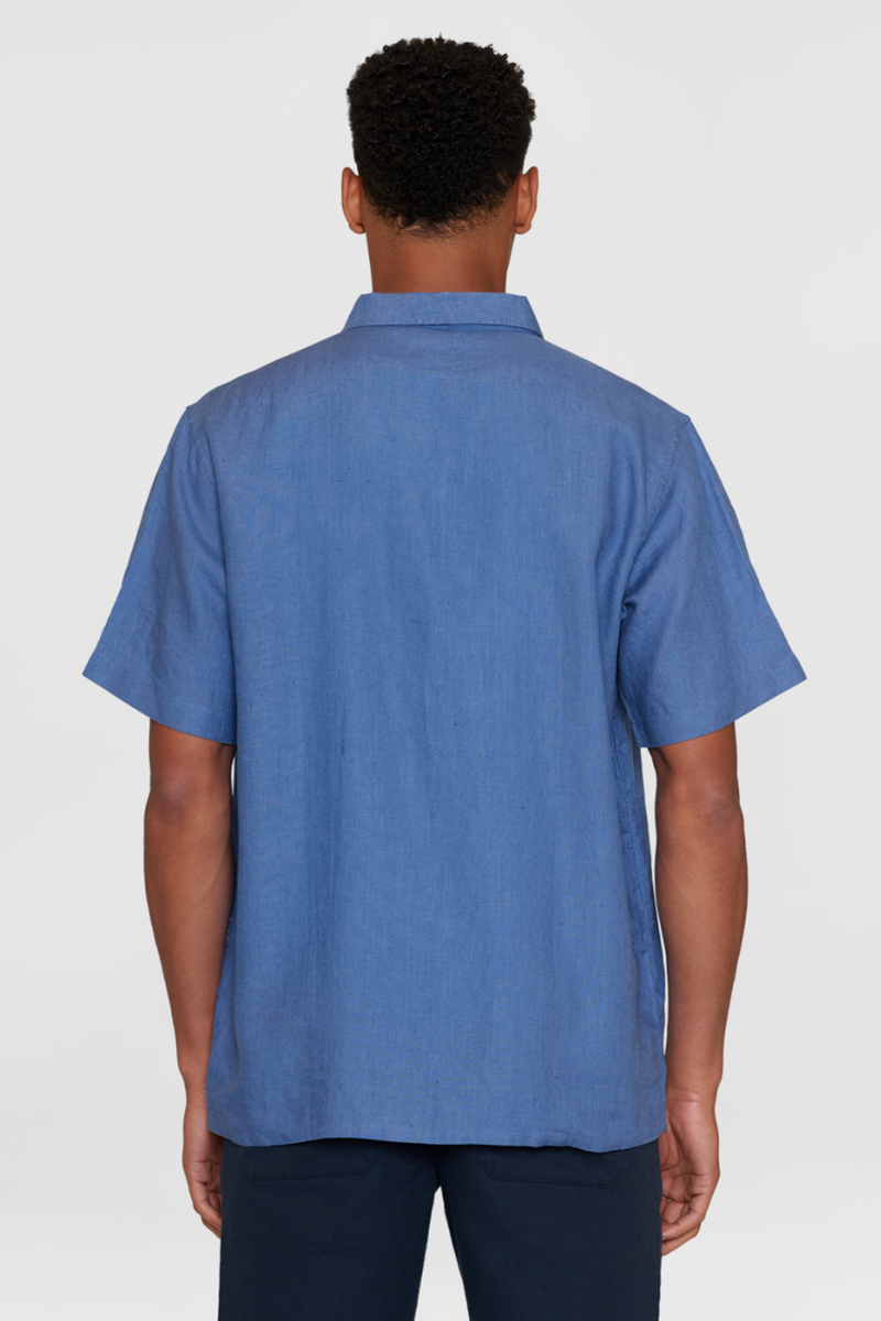 Blue Boxy Short Sleeve Linen Shirt Knowledge Cotton Apparel