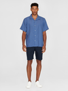 Blue Boxy Short Sleeve Linen Shirt Knowledge Cotton Apparel