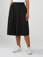 Poplin Elastic Waist Black Skirt