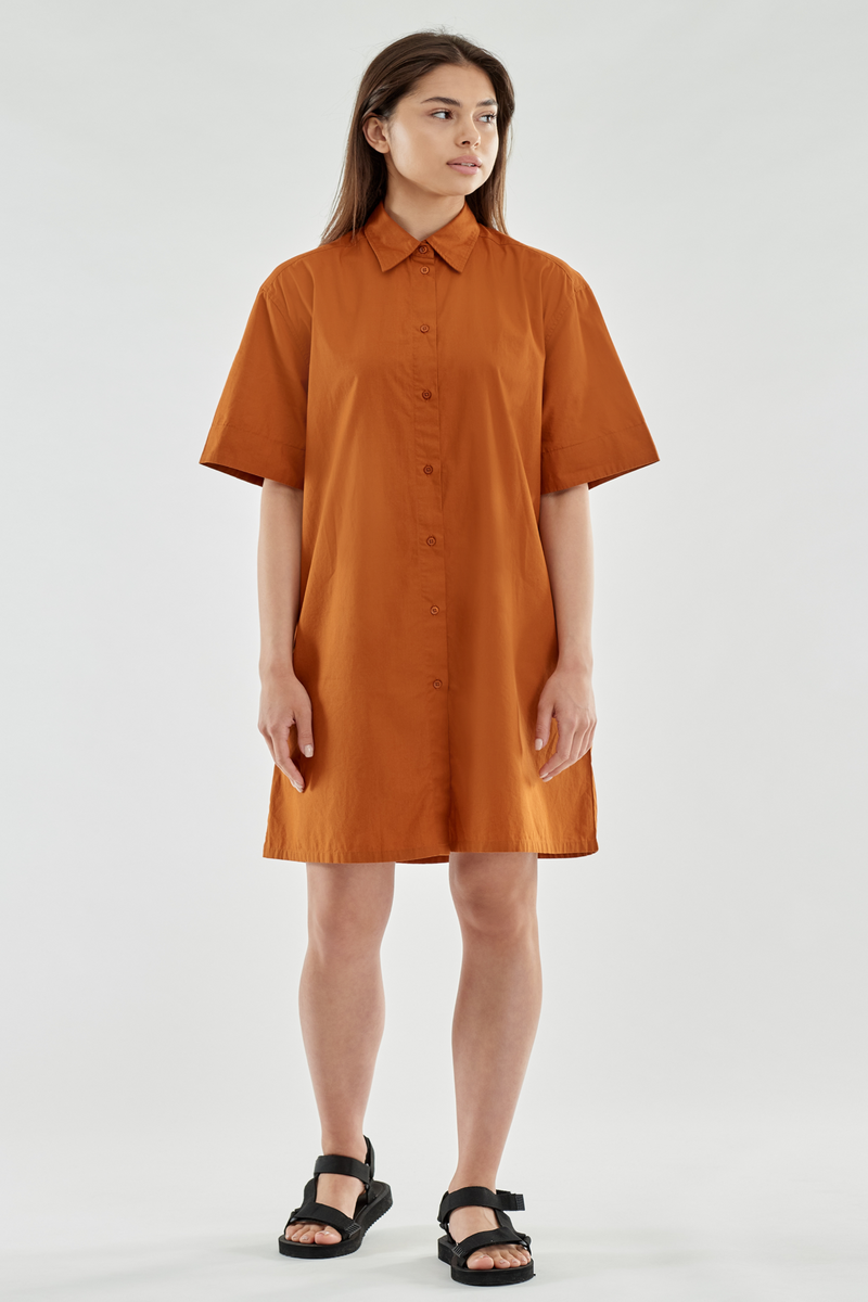 Leather Brown A Line Poplin Shirt Dress Knowledge Cotton Apparel