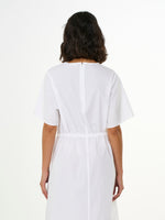 Poplin O Neck Short Sleeved White Dress Knowledge Cotton Apparel
