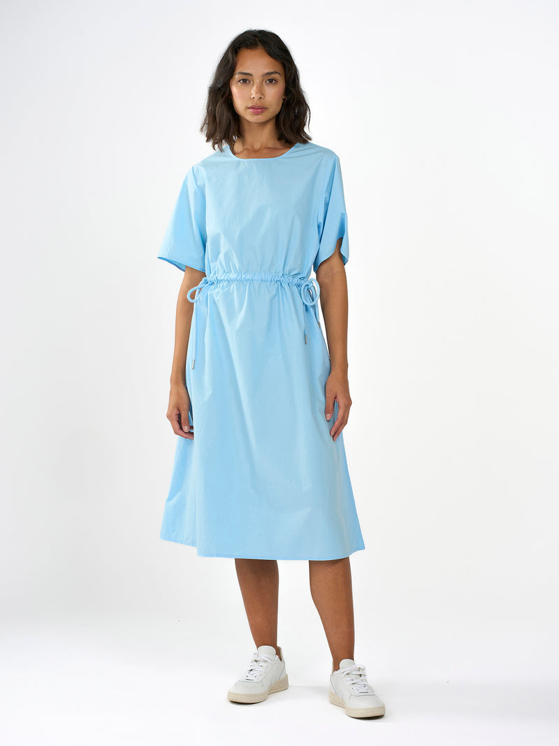 Poplin O-Neck Airy Blue Dress Knowledge Cotton Apparel