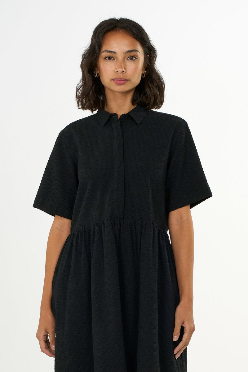 Seersucker Short Shirt Dress Black Knowledge Cotton Apparel