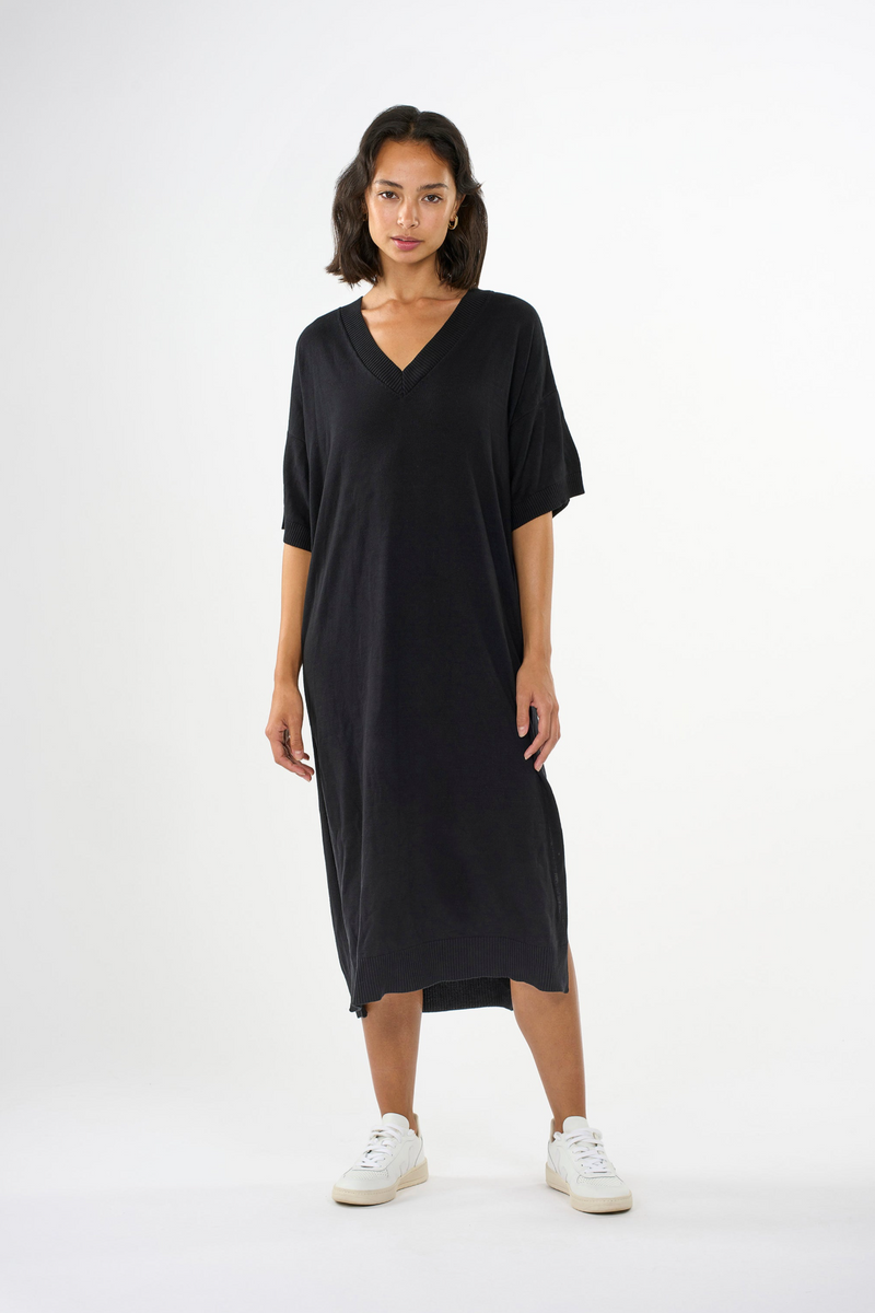 V-Neck Viscose Knit Dress Knowledge Cotton Apparel