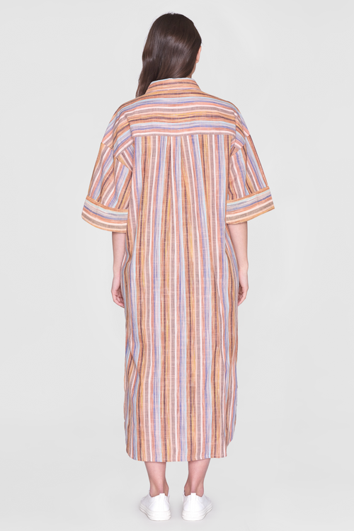 Loose Multicolored Striped Shirt Dress Knowledge Cotton Apparel