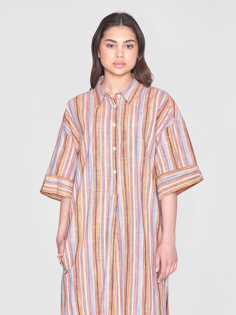 Loose Multicolored Striped Shirt Dress Knowledge Cotton Apparel