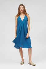 Multiposition Short Blue Linen Viscose Dress Suite13