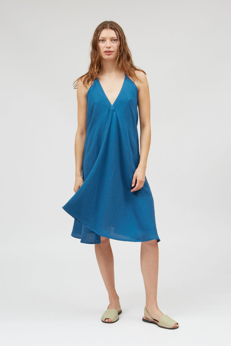 Multiposition Short Blue Linen Viscose Dress Suite13