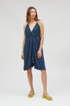 Multiposition Short Blue Linen Viscose Dress Suite13