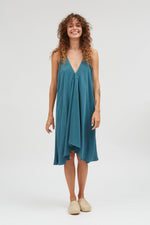 Multiposition Short Teal Green Tencel Linen Dress Suite13