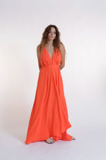 Multiposition Red Tencel/Linen Long Dress Suite13