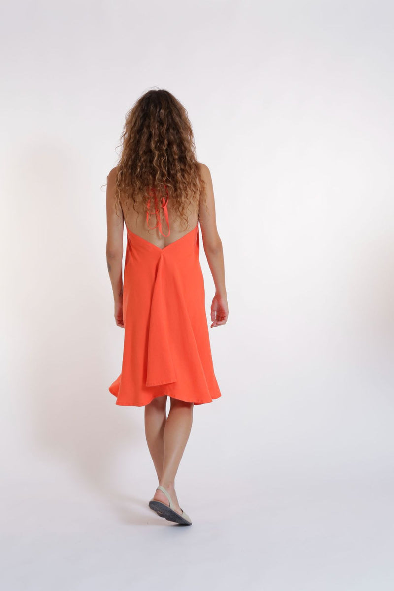 Multiposition Red Tencel Linen Short Dress Suite13