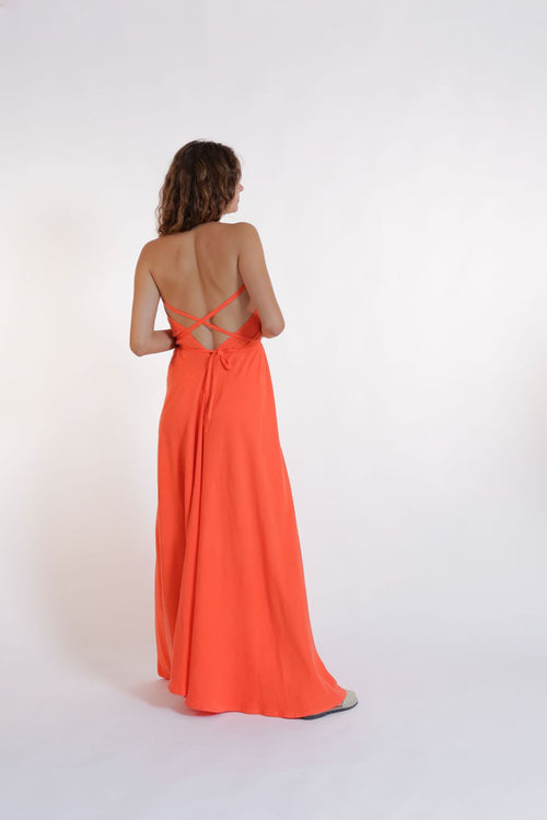 Multiposition Red Tencel/Linen Long Dress Suite13