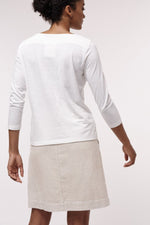 White 3/4 Sleeves Organic Cotton Hemp Tshirt Lanius