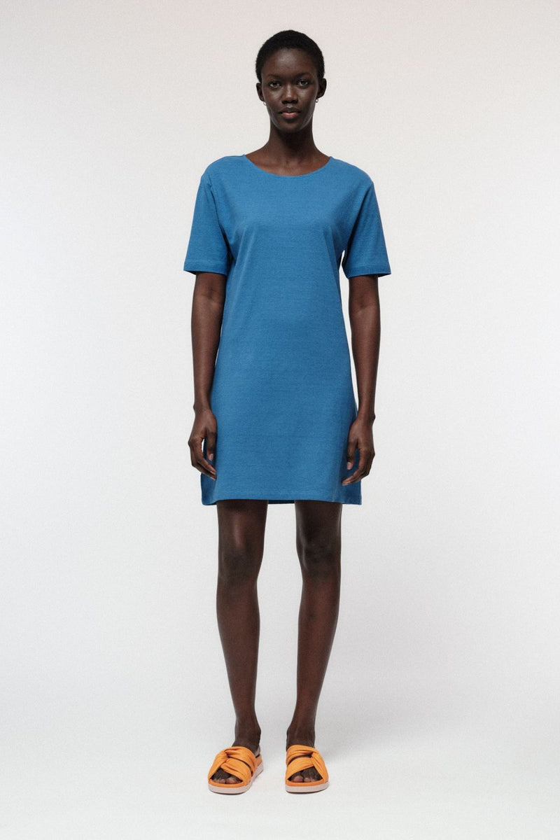 Mineral Blue Dress with Back Cutout Lanius