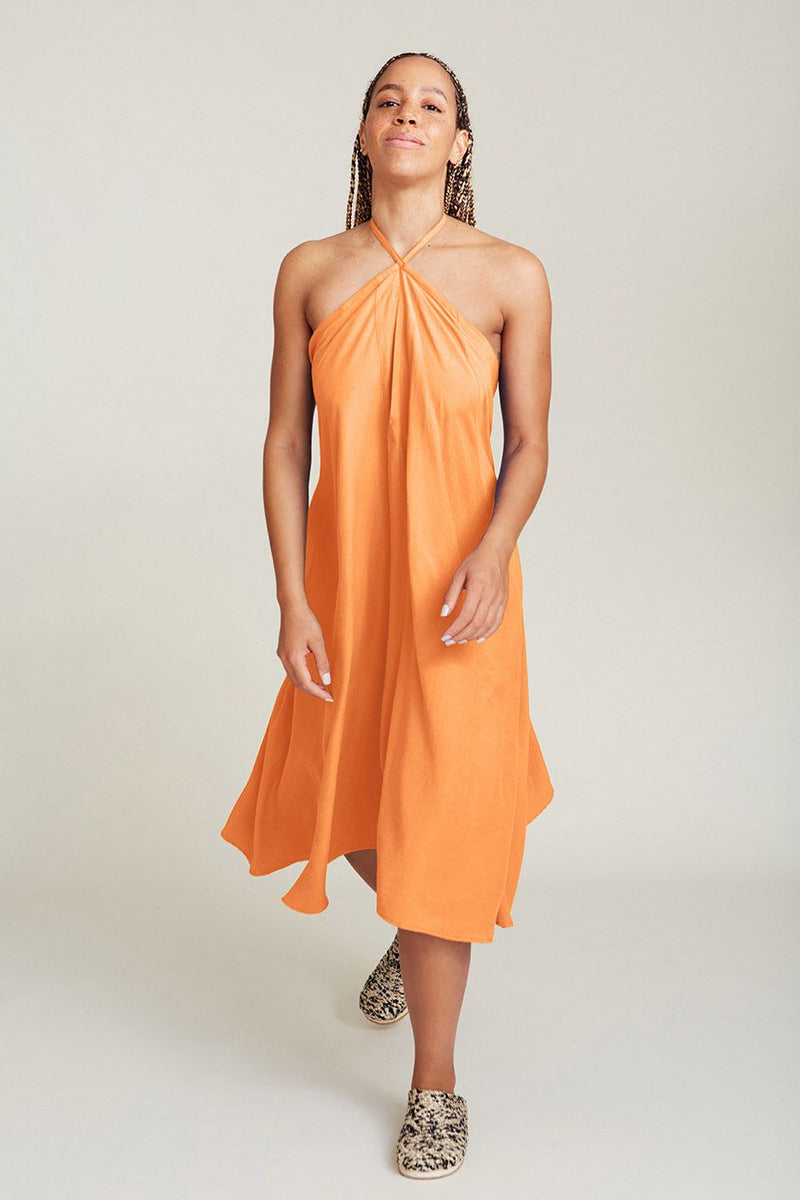 Multiposition Short Tencel Linen Dress Orange Suite13